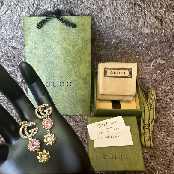 New Gucci GG embellished drop earrings with box - Picture 2 of 7